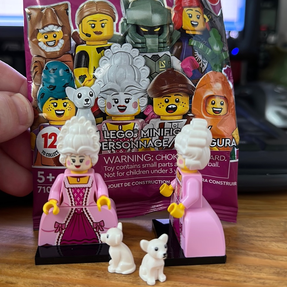 Lego mini fig Victorian woman with little dog